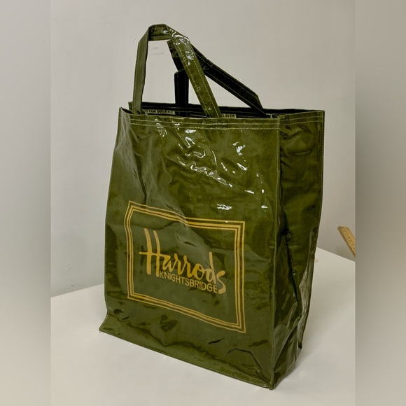 1980s Vintage Harrod's Knightsbridge PVC Vinyl Coated Fabric Shopping Tote Bag - Picture 5 of 16